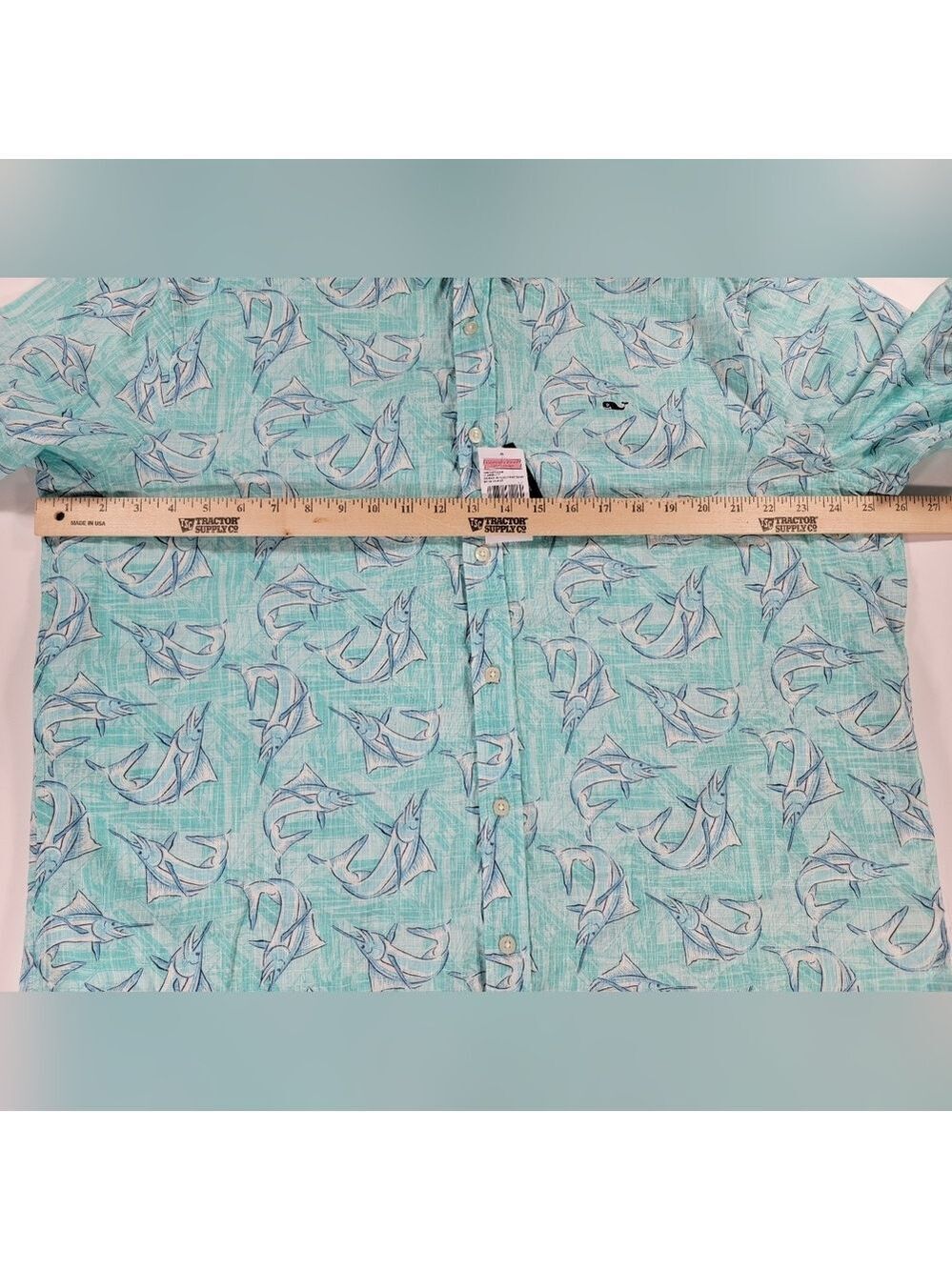 NEW Vineyard Vines Marlin Print Blue Mist Classic Fit Whale Button Shirt Mens XL - Picture 6 of 9